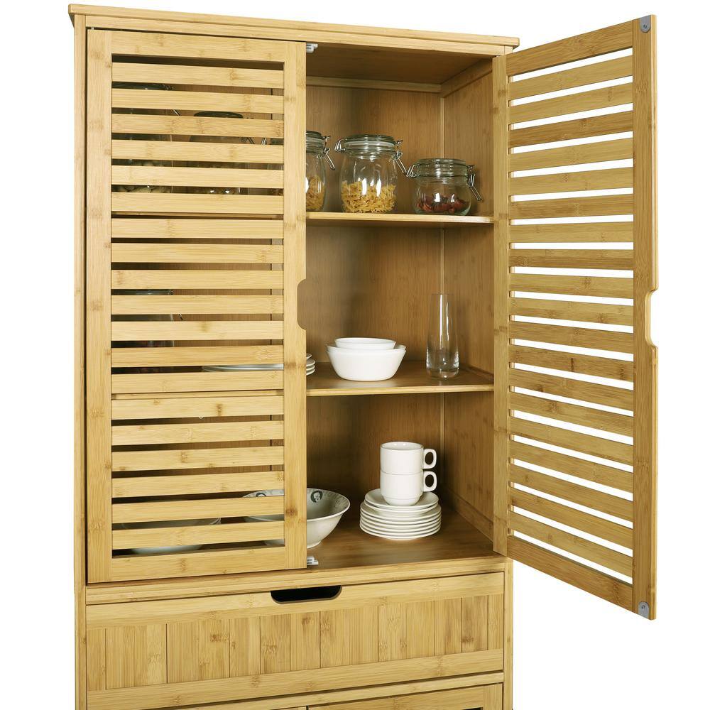 VEIKOUS 72 in. H Bamboo Kitchen Storage Pantry Cabinet Closet with Doors and Adjustable Shelves HP0405-07