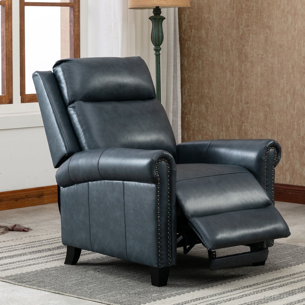 33.5 inch Wide Genuine Leather Manual Recliner  Perfect for Small Spaces  Comfortable and Stable  Easy Assembly