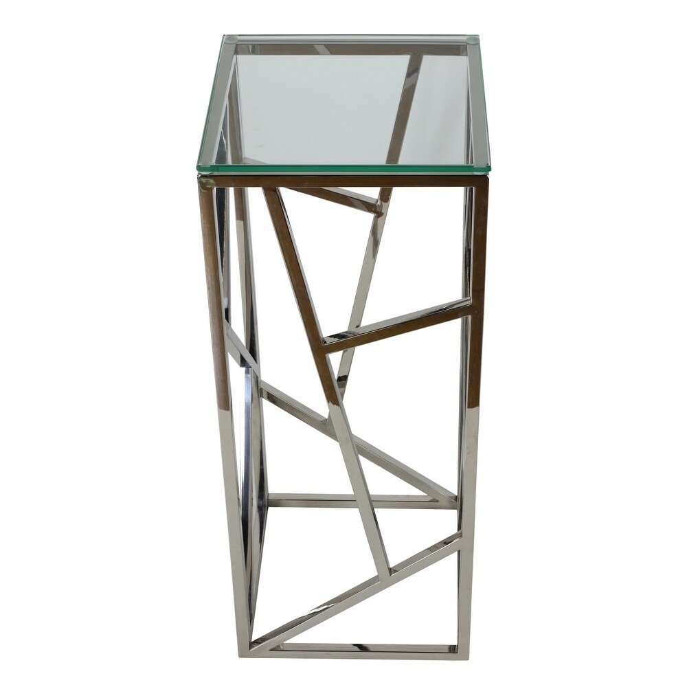 Cortesi Home Pisa Plant Stand Side Table  Stainless Steel with Glass Top