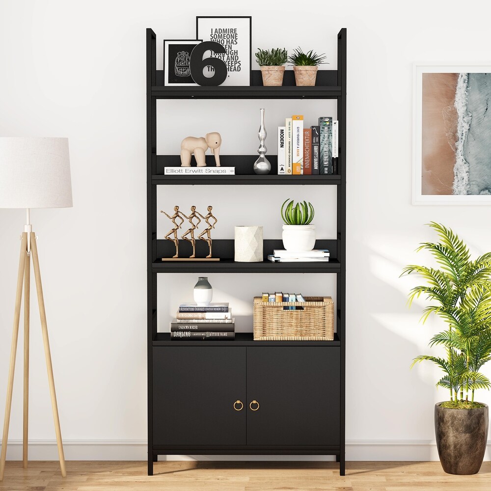 Bookcase with Door  Etagere Bookshelf with Storage Cabinet  Display Shelf