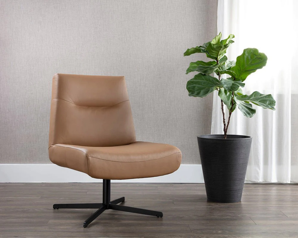 Hiero Swivel Lounge Chair  Linea Wood Leather   Transitional   Armchairs And Accent Chairs   by Peachtree Fine Furniture  Houzz