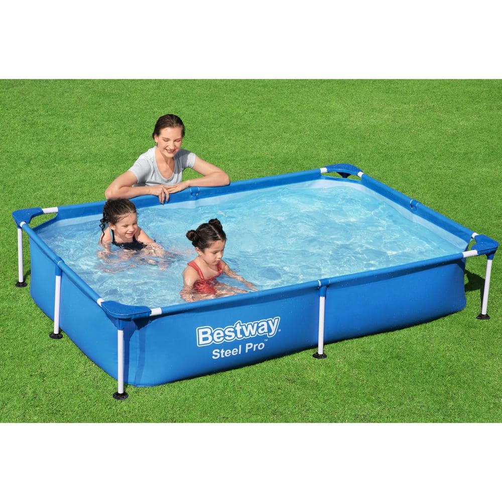 Bestway Pro 87 in. x 59 in. Rectangular 17 in. Deep Metal Frame Above Ground Pool 56545E-BW