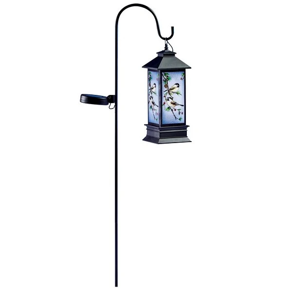 Solar Powered Chickadee Lantern with Shepherds Hook - 13.750 x 7.250 x 5.250