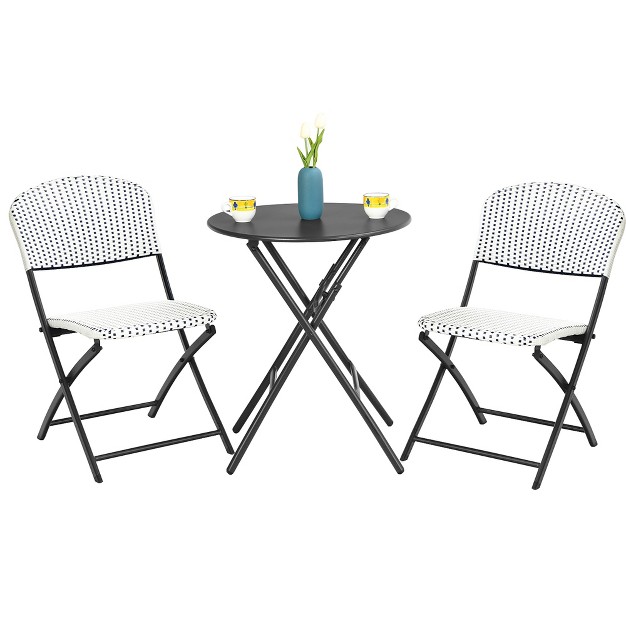 Costway 3pcs Patio Rattan Bistro Set Folding Table Chairs Garden Deck