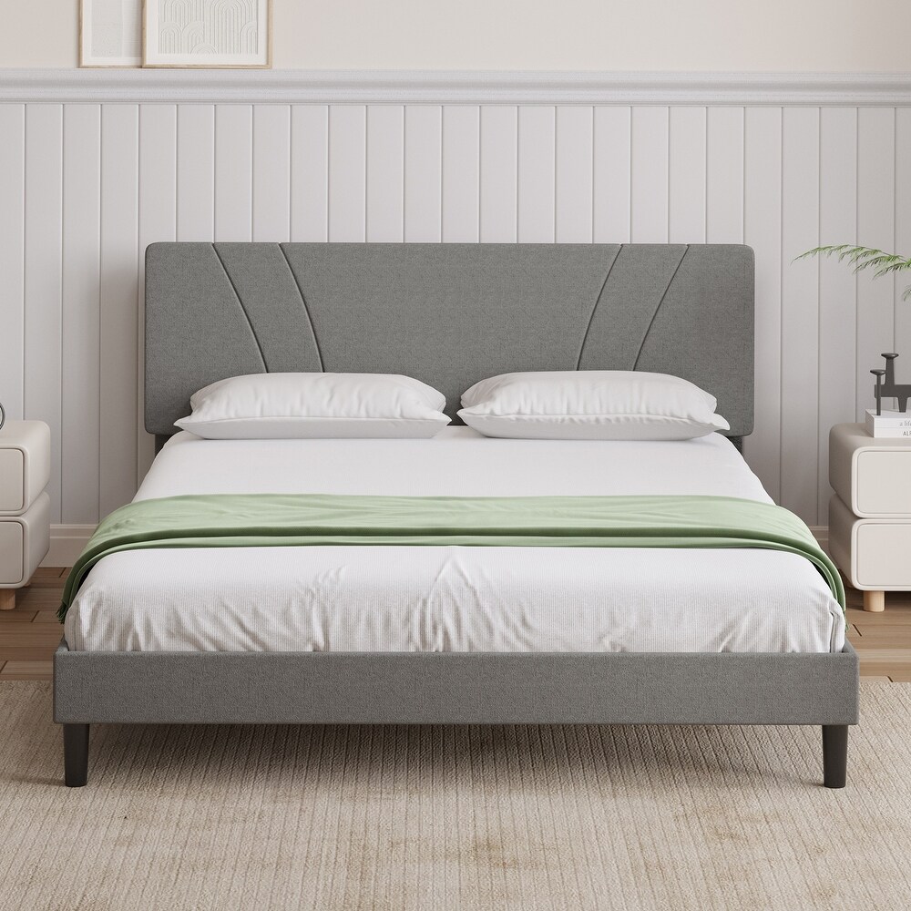 Novilla Camas Upholstered Bed Frame  Headboard Wooden Slats Support