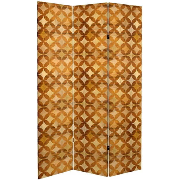 Double Sided Japanese Wood Pattern Canvas Room Divider Brown Oriental Furniture