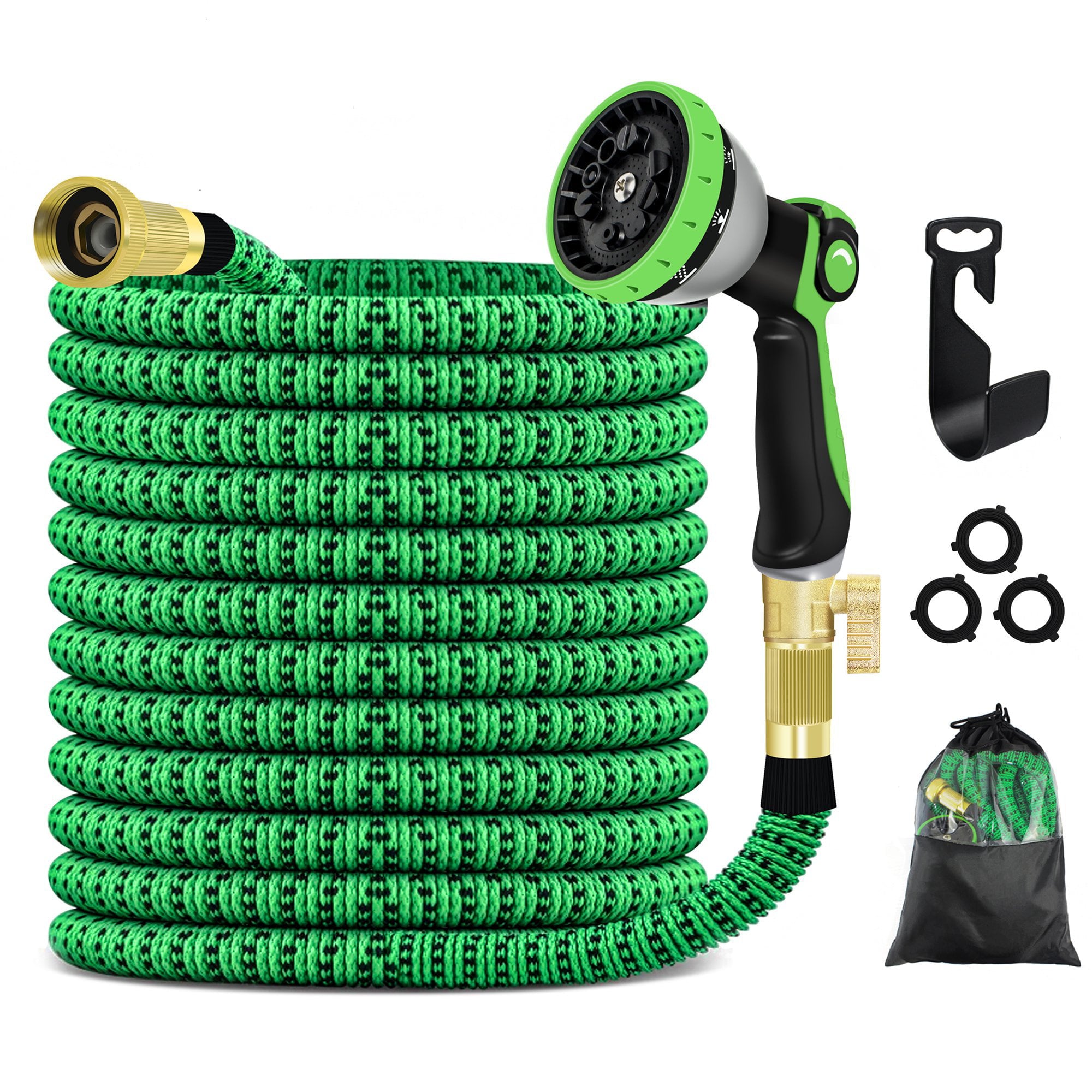 50FT/ 75FT/ 100FT Garden Hose Water Hose with 10-Function Spray Nozzle， Heavy Duty Hose， 3/4