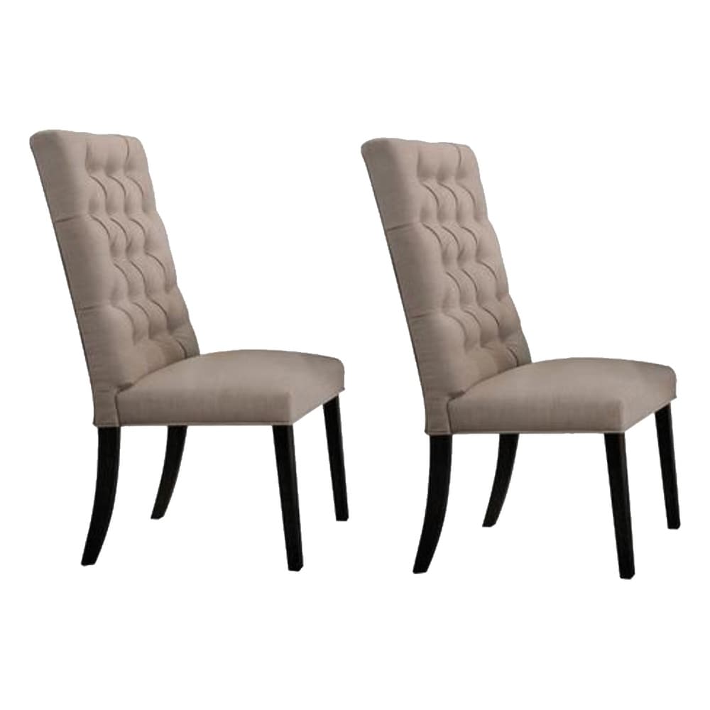 Wooden Dining Side Chair with Button Tufted Back  Set of 2  Tan Brown and Black