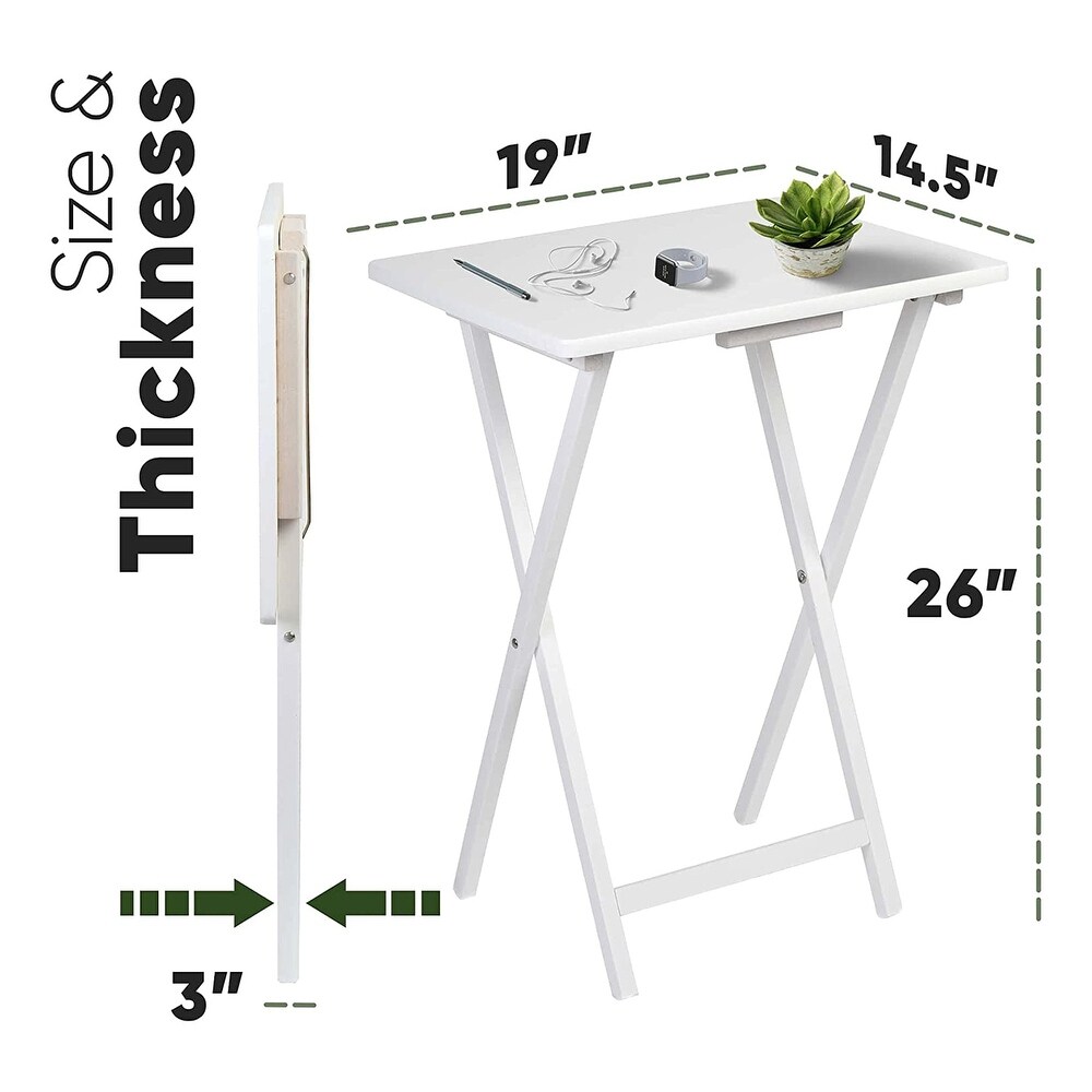 PJ Wood Solid Wood Compact Folding TV Tray and Snack Tables  White  2 Piece Set   18.44