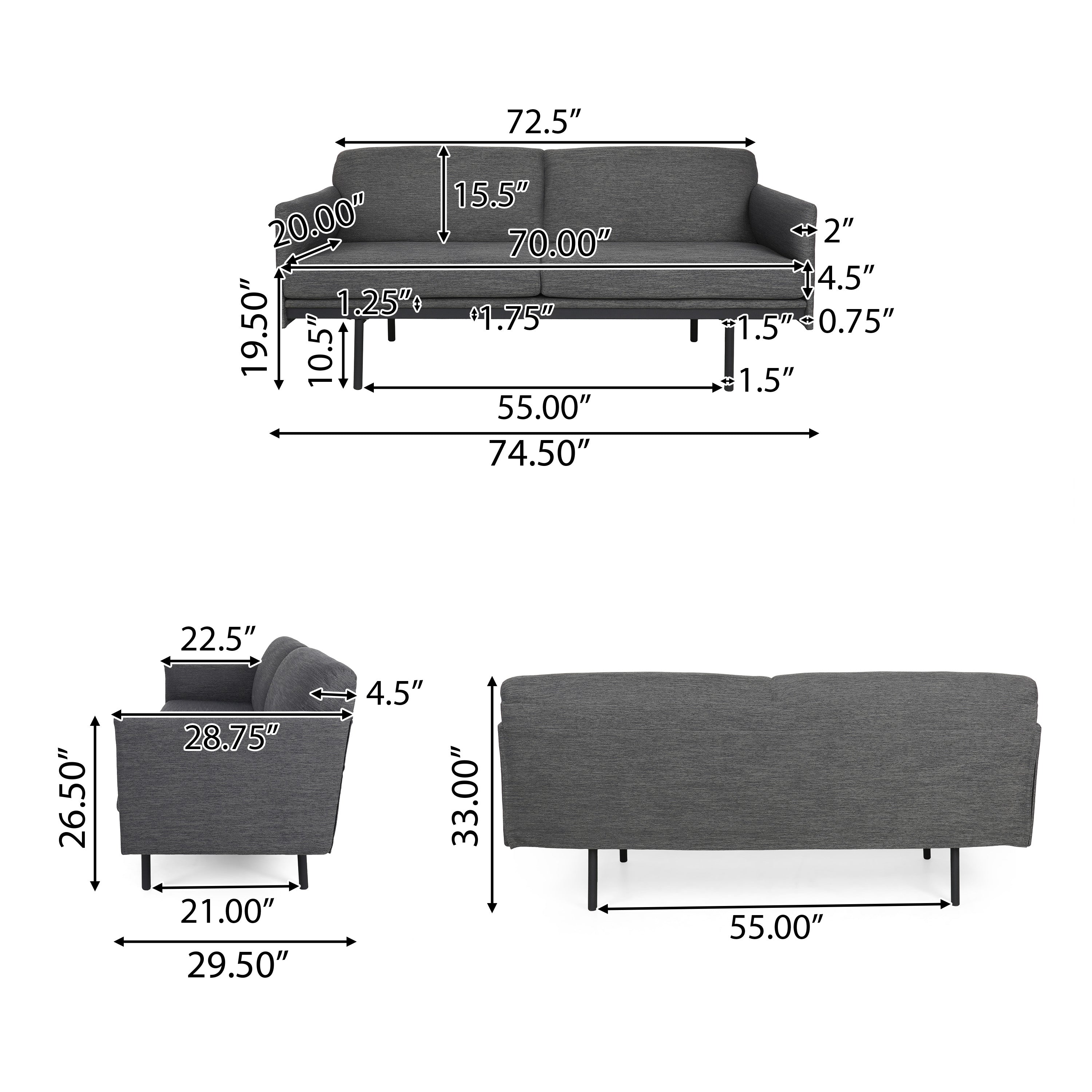 Mokena Contemporary Fabric Upholstered 3 Seater Sofa