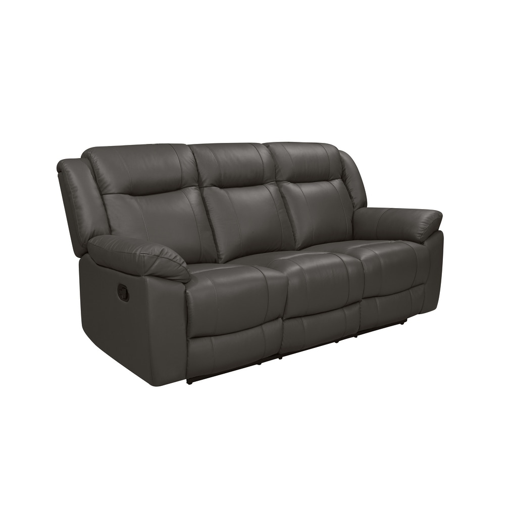 New Classic Furniture Grey Top Grain Leather Manual Reclining Sofa