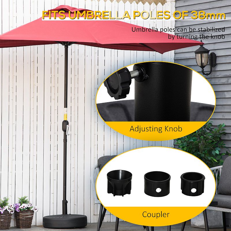 Outsunny Fillable Patio Umbrella Base Stand， Round Plastic Umbrella Holder for Outdoor， Patio， Garden，Deck and Beach， Fit Dia 38mm Pole， Black