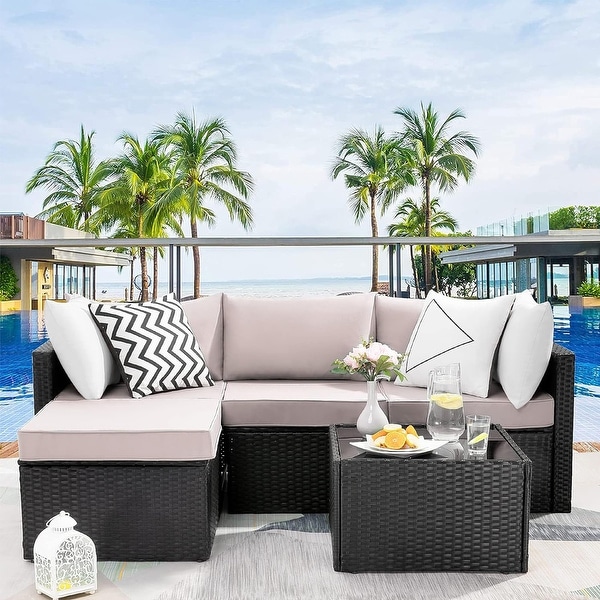 Bossin 5 Pieces Outdoor Patio Furniture Sets Patio Sofa，Outdoor Indoor Wicker Conversation Set with Table