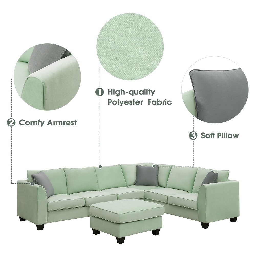 112 inch Sectional Sleeper Sofa Living Room Sets with 7 High Quality Seats and 3 Pillows  L Shape Fabric Cushions Couches