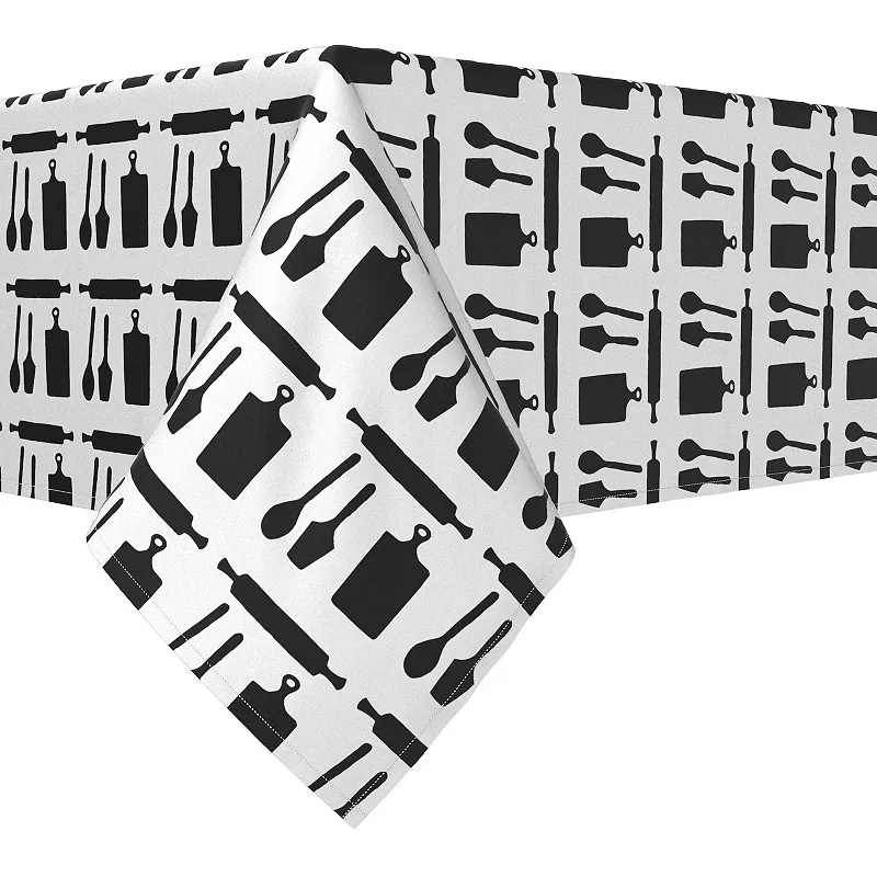 Rectangular Tablecloth， 100% Cotton， 60x84， Kitchen Icons Black