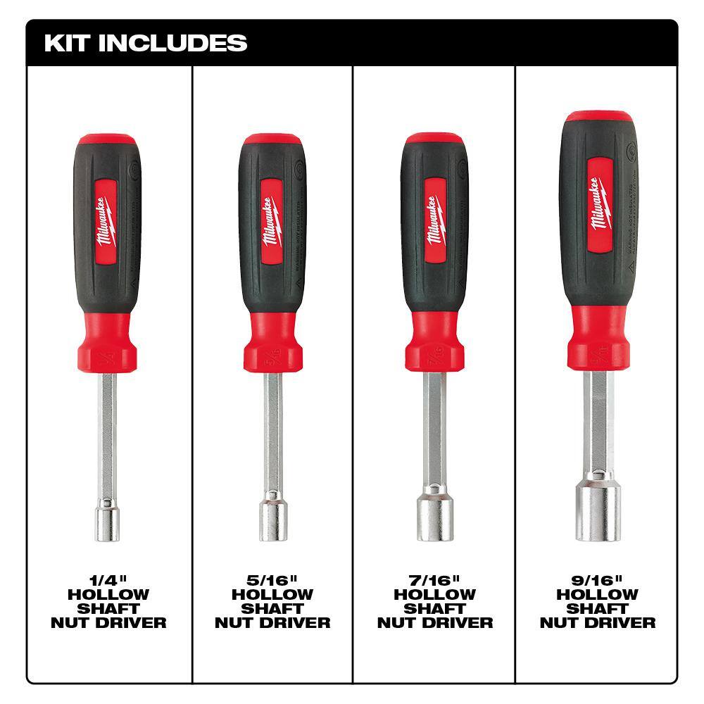 MW 4-Piece Hollow Shaft SAE Nut Driver Set 48-22-2404