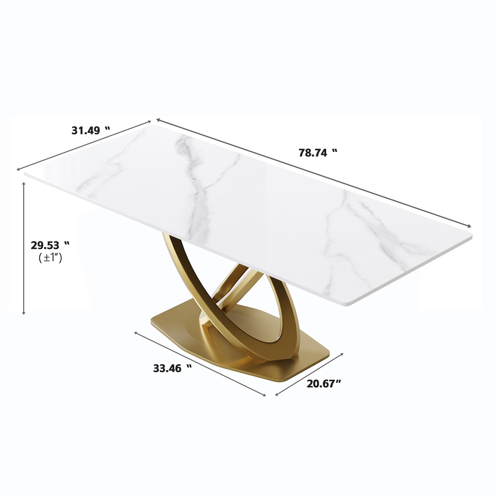 Modern Marble Dining Table with Gold Geometric Base