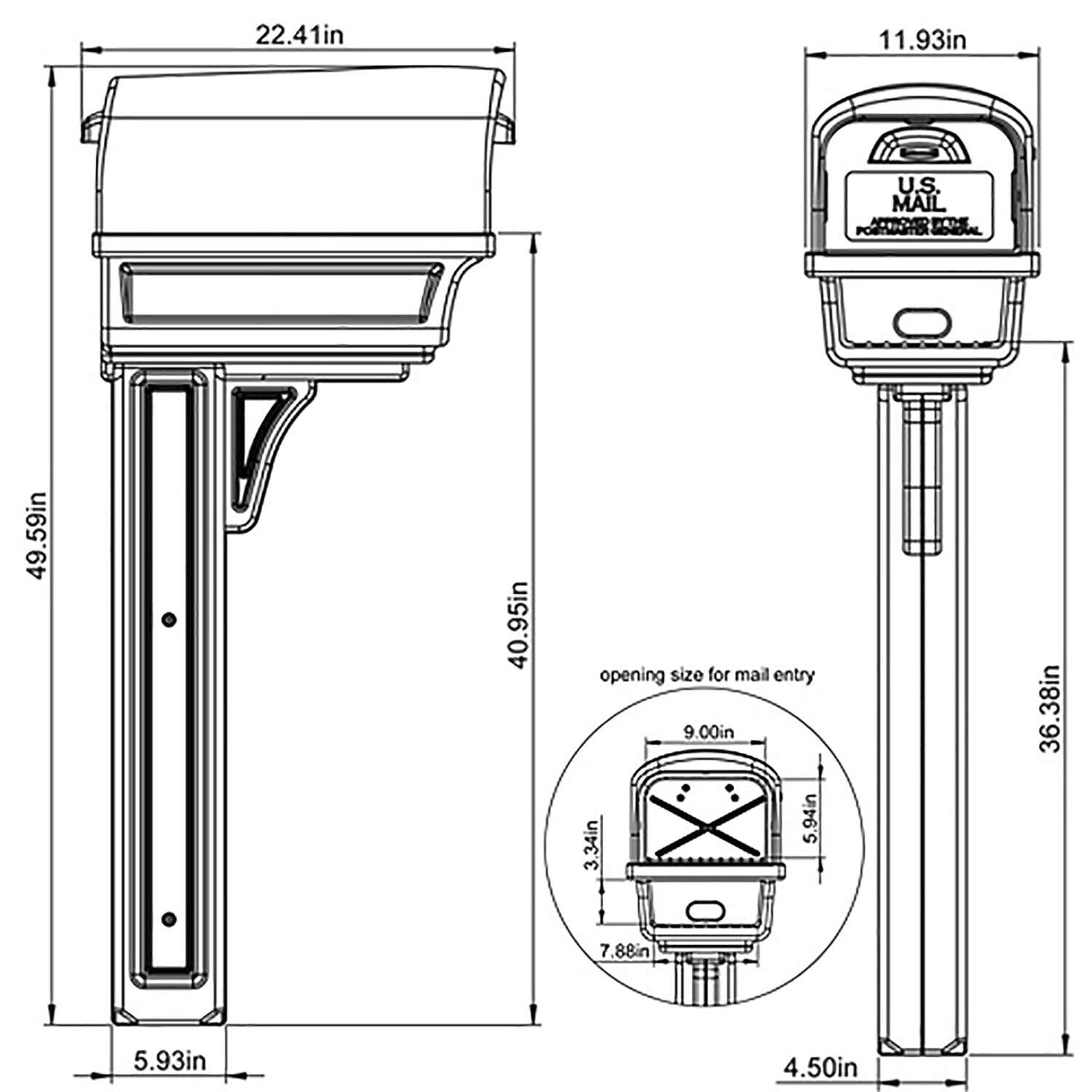 Gibraltar Mailboxes Gentry Classic Plastic Post Mount Black Mailbox