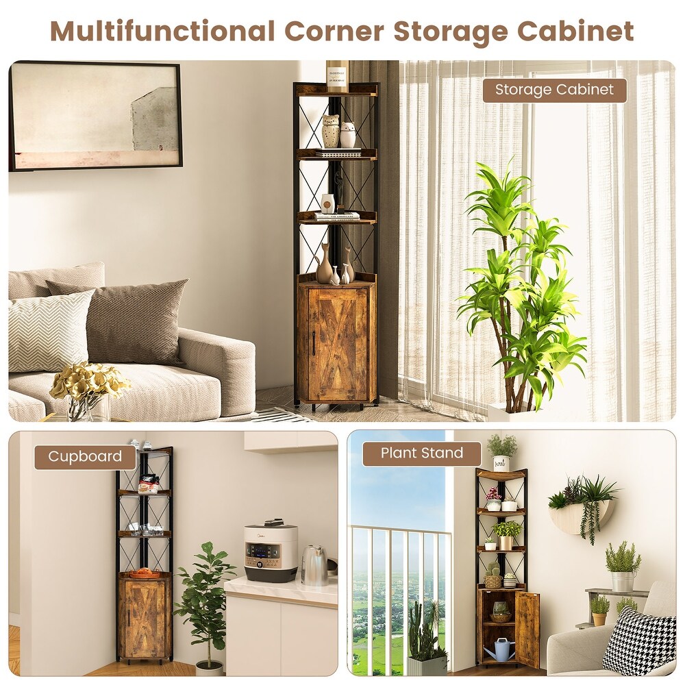 Costway 6 Tier Corner Shelf Bookshelf Industrial Storage Rack Cabinet   19'' x 12.5'' x 71'' (L x W x H)