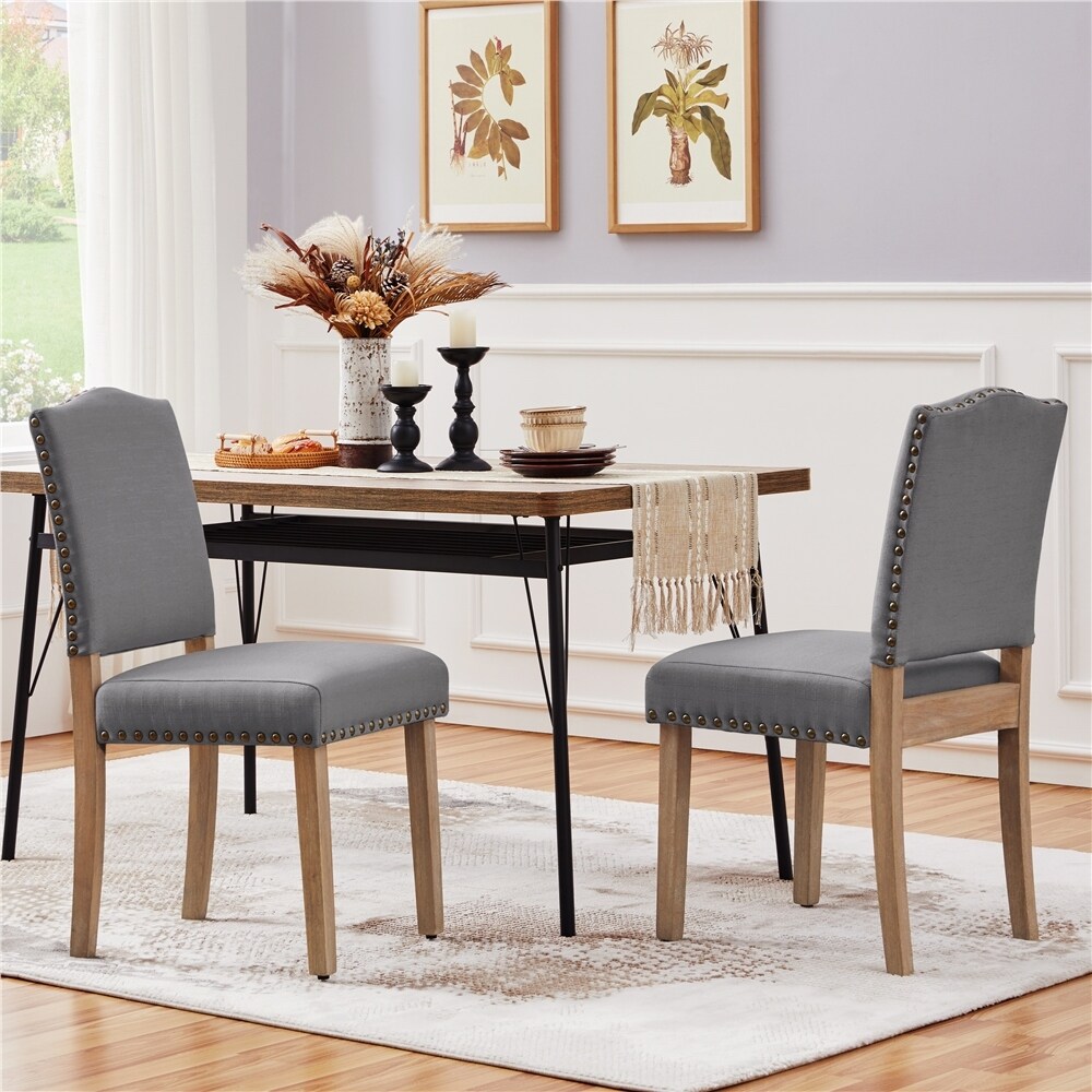 Yaheetech 2PCS Dining Chairs Upholstered Kitchen Chairs with Nailhead Trim   18″ L × 22.5″ W × 36.5″ H