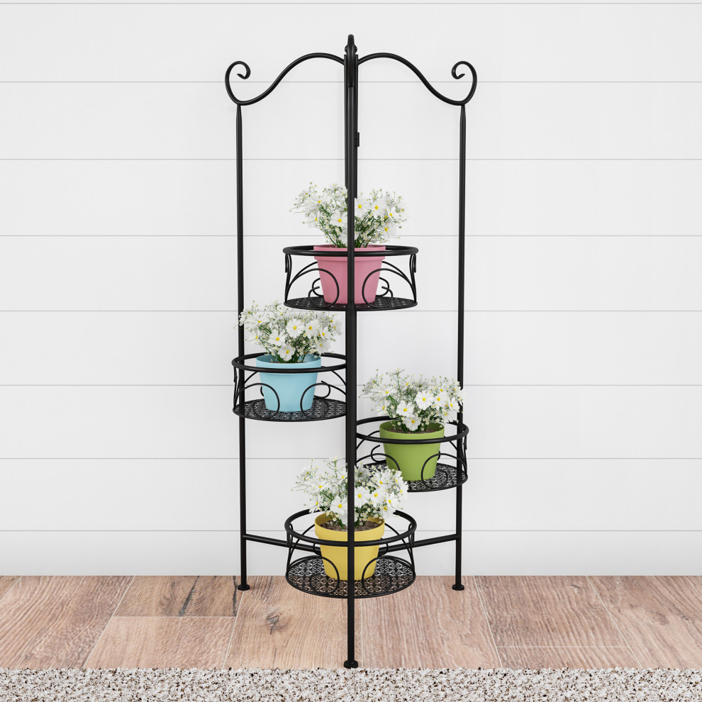 4 Tier Indoor or Outdoor Folding Wrought Iron Plant Stand   Modern   Outdoor Pots And Planters   by Trademark Global  Houzz