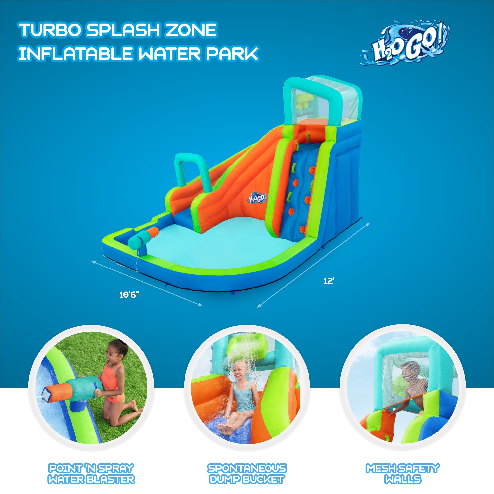 H2OGO! Turbo Splash Water Zone Inflatable Water Park, 12' 10" Long