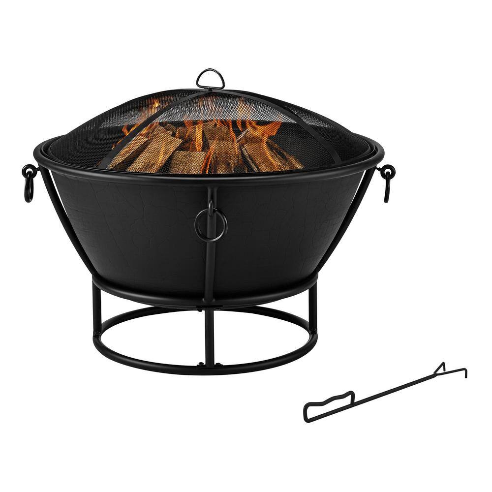 Hampton Bay 30 in. Outdoor Cast Iron Steel Wood Burning Black Fire Pit FT-62480