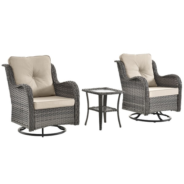 Rattan Patio Furniture Conversation Seating 360° High Back Swivel Chairs+Storage Ottomans，Cushions Included🎁