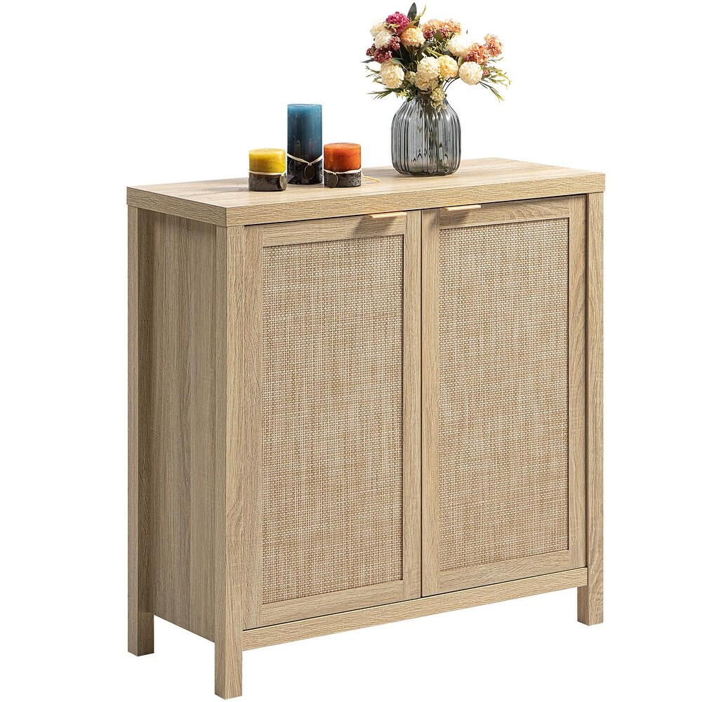 SICOTAS Rattan Sideboard Buffet Accent Storage Cabinet with 2 Doors   N/A