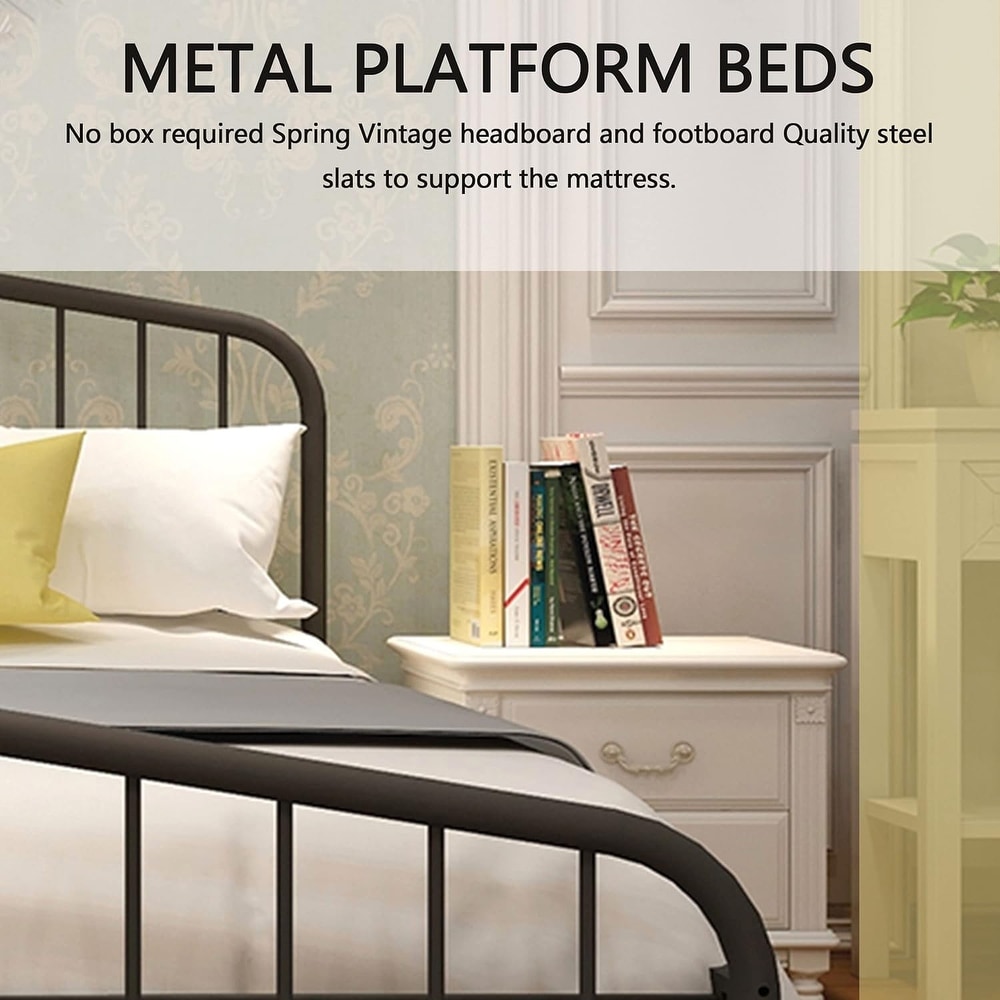 Goutwel Metal Platform Bed Frame with Vintage Headboard