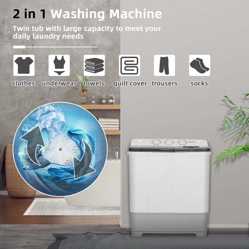 22 LBS 2-in-1 Portable Washing Machine with Drain Pump, Twin Tub Top Load Washer Dryer Combo for RV Apartment