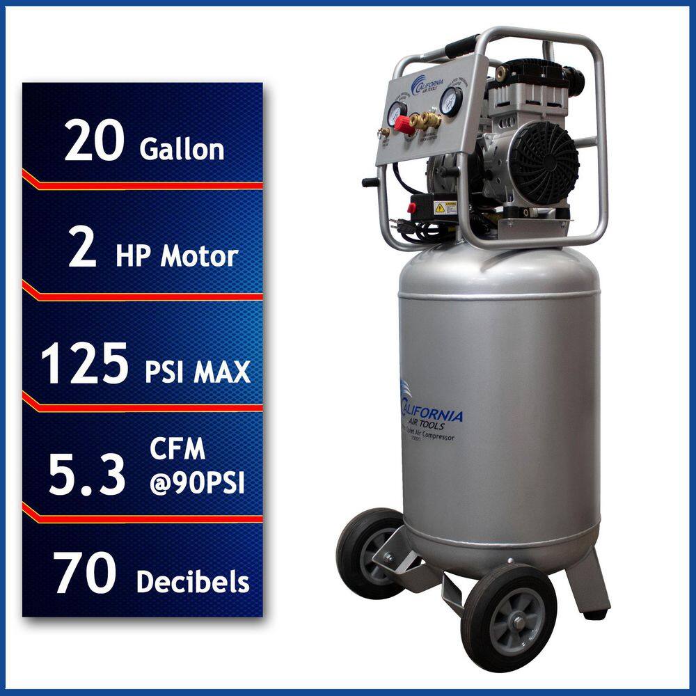 California Air Tools 20 Gal. 2.0 HP Ultra Quiet and Oil-Free Electric Air Compressor 20020