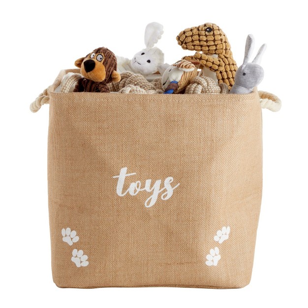 Juvale Pet Toy Storage Basket With Handles Foldable Jute Bin 15 X 12 X 14 Inches