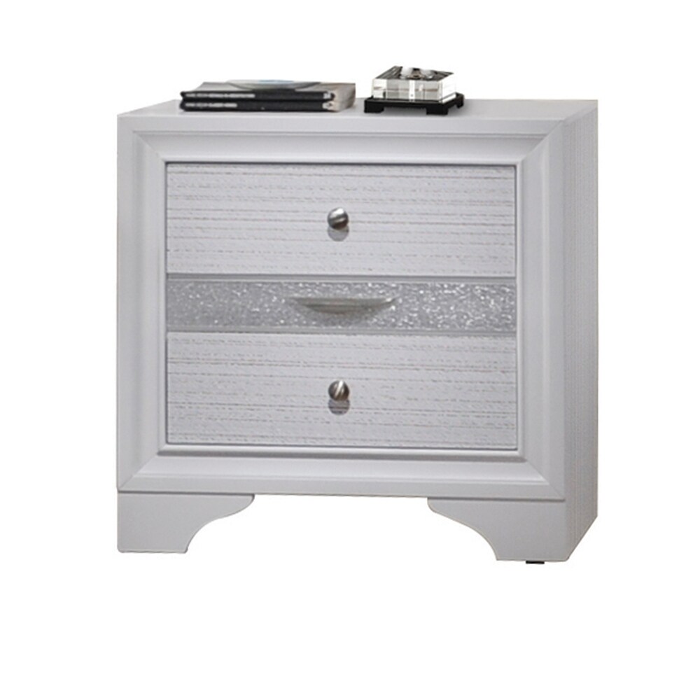 White Wood Naima Nightstand   Contemporary Style  No Assembly  3 Drawers