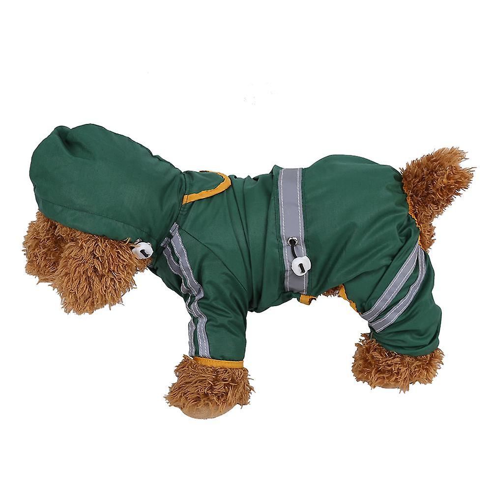 Pet Raincoat Waterproof Jacket Dog Hood Solid Jumpsuit Rainwear Outdoor Clothes (Green XS)