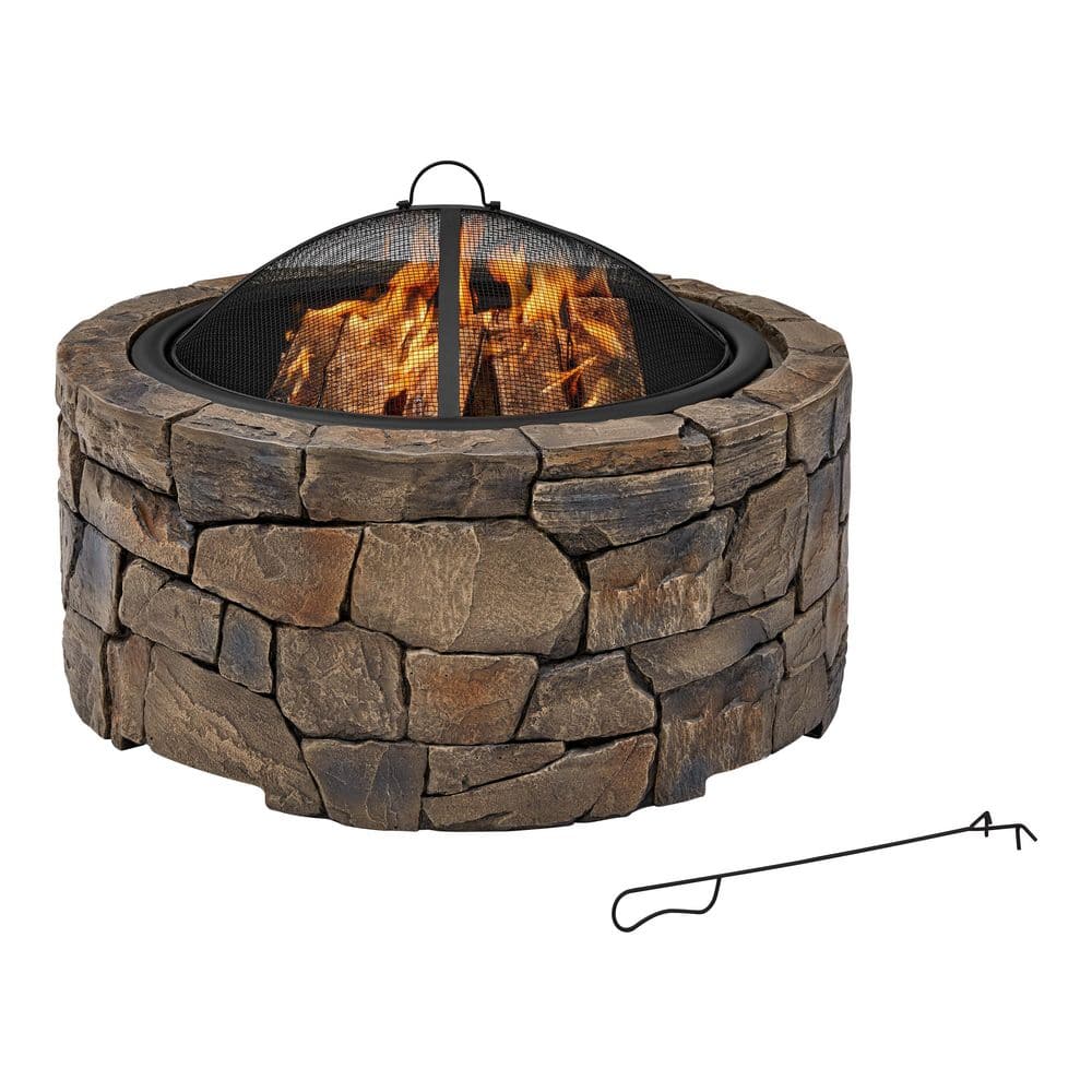 Hampton Bay 36 in. W x 20.6 in. H Round Stacked Stone Wood Burning Fire Pit FP21932