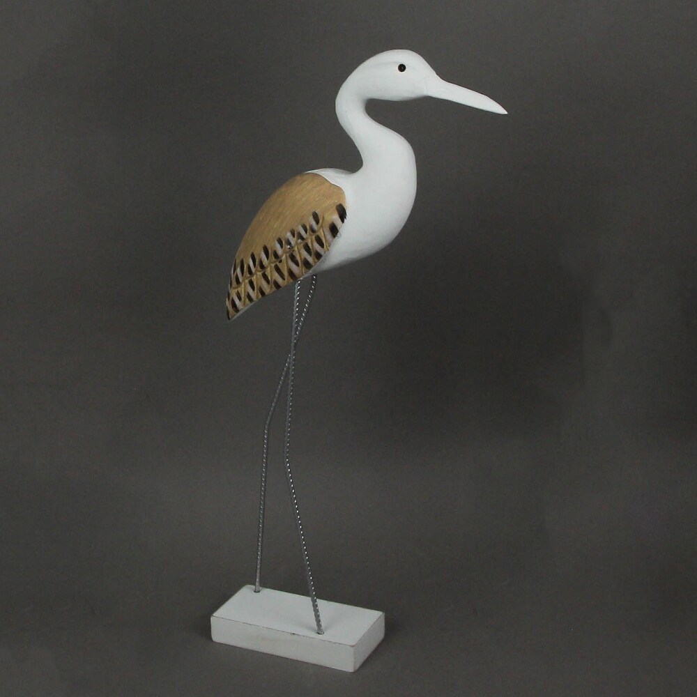 21 Inch Hand Carved White Painted Wood Bird Statue Coastal Sculpture   21 X 8.75 X 2.75 inches