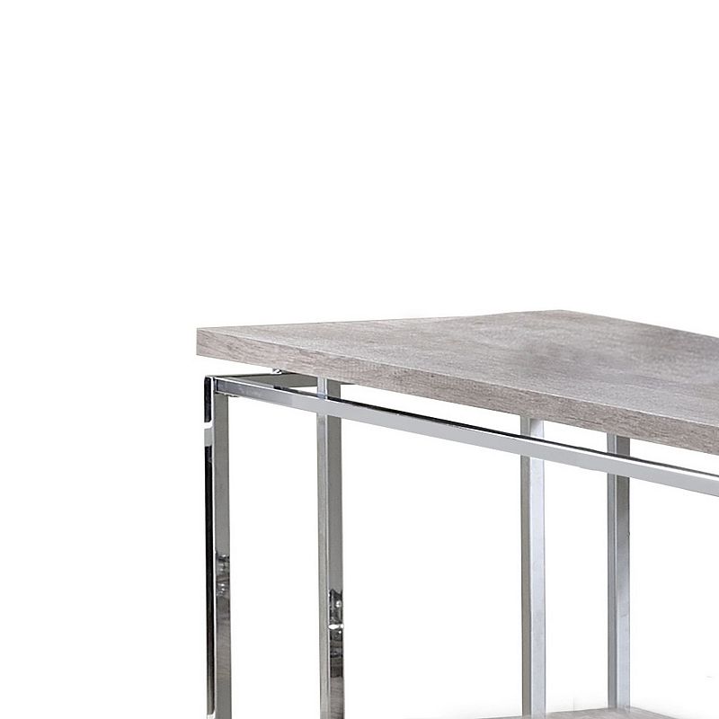 Sofa Table with Rectangular Tabletop and Open Bottom Shelf，Silver and Brown