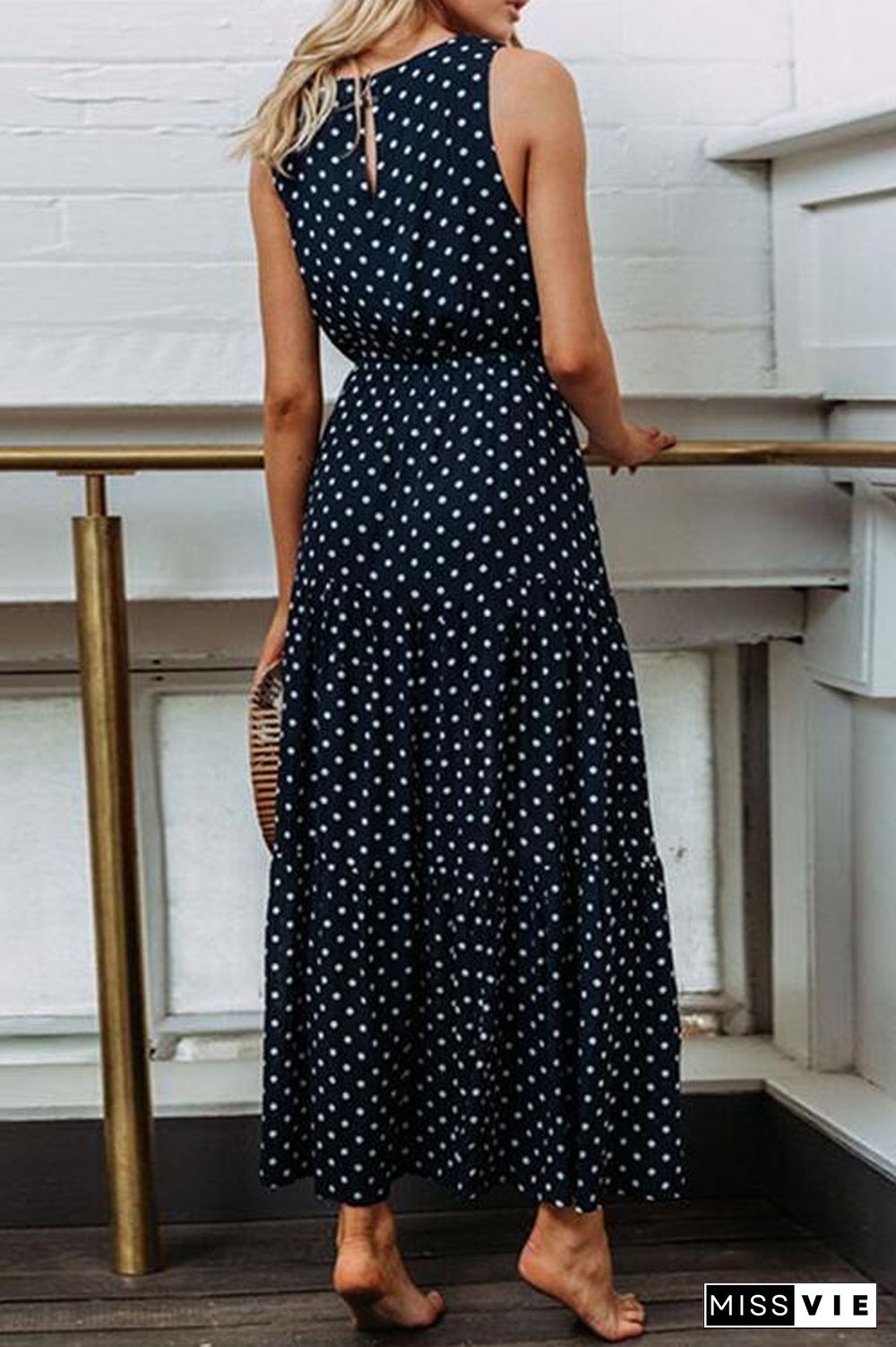 Fashion Dot Navy Blue And Maxi Dress