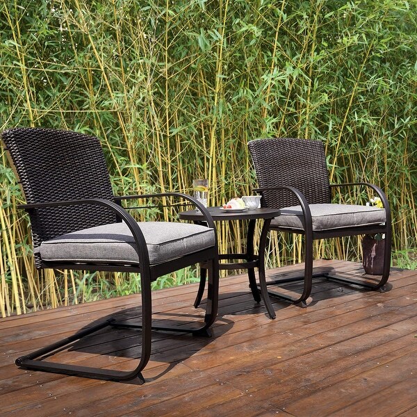 3 Piece Outdoor Patio Furniture Set Bistro Set 2 Wicker Chairs with Cushion and Coffee Table