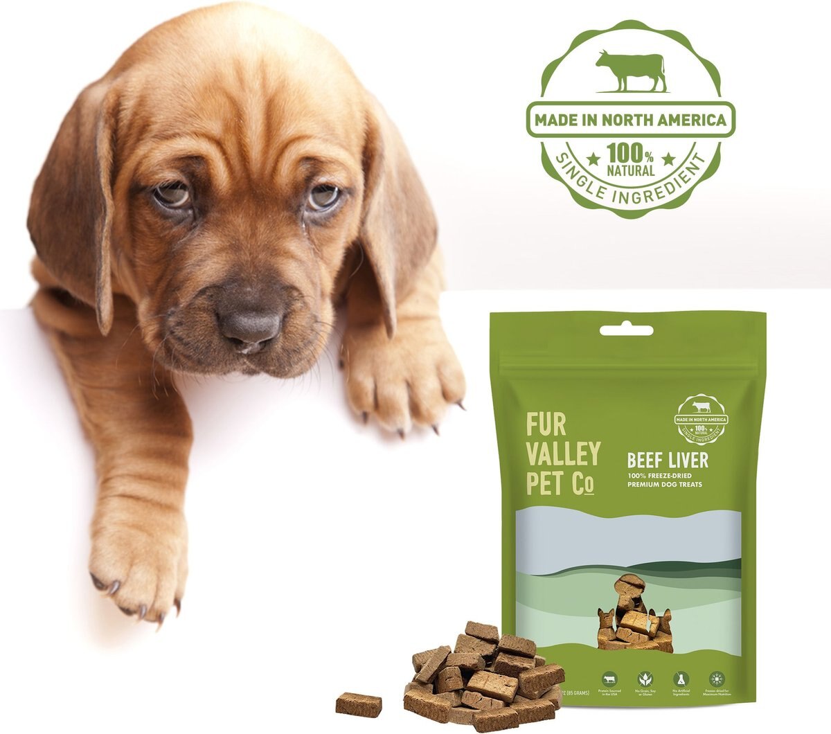 Fur Valley Beef Liver Grain-Free Freeze-Dried Dog Treats， 3-oz bag