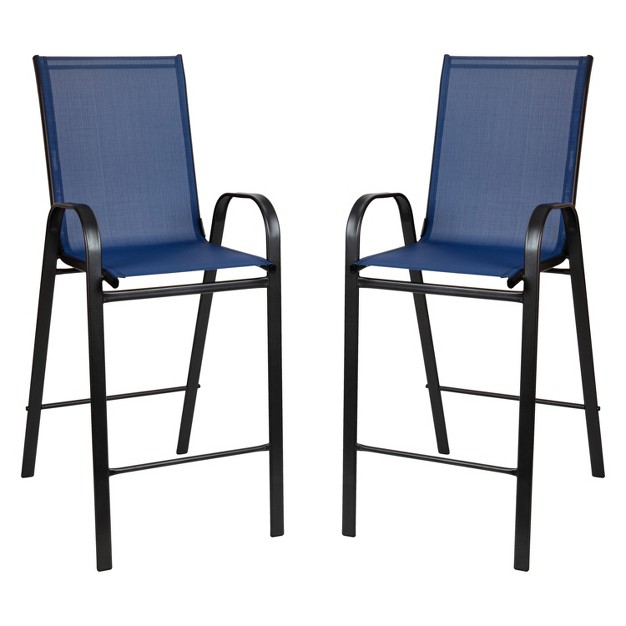 Merrick Lane Set Of 2 Manado Series Metal Bar Height Patio Chairs With Navy Flex Comfort Material