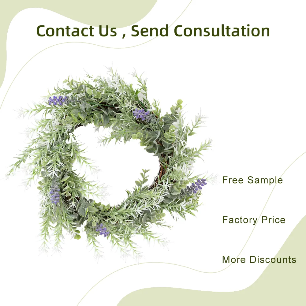 H 47 Garden Supplies Christmas Decorative Artificial Green Leaf Purple Lavender Wreath for Home Door Decoration