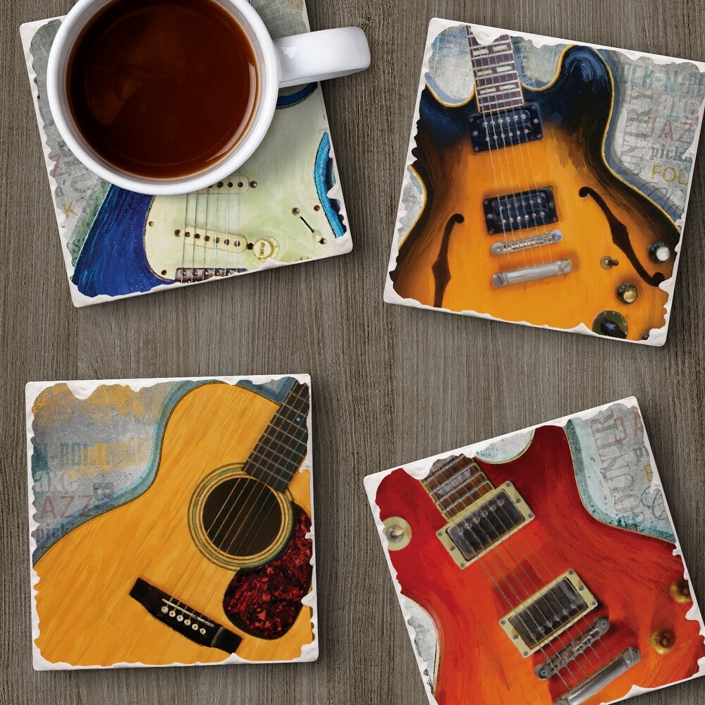 Counterart Absorbent Stone Coaster  Guitar Legends  Set of 4   4.01x4.14