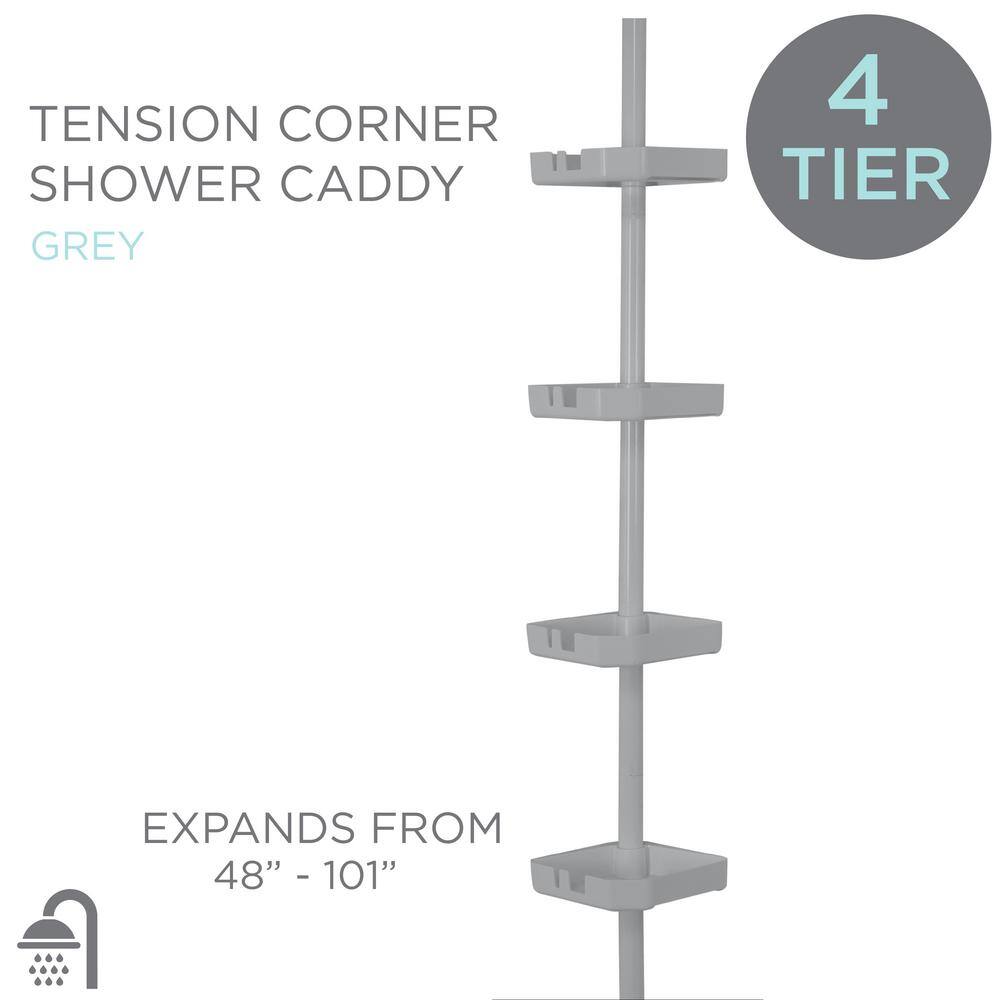 Bath Bliss 4 Tier Tension Corner Shower Organizer Caddy in Grey 10000-GREY