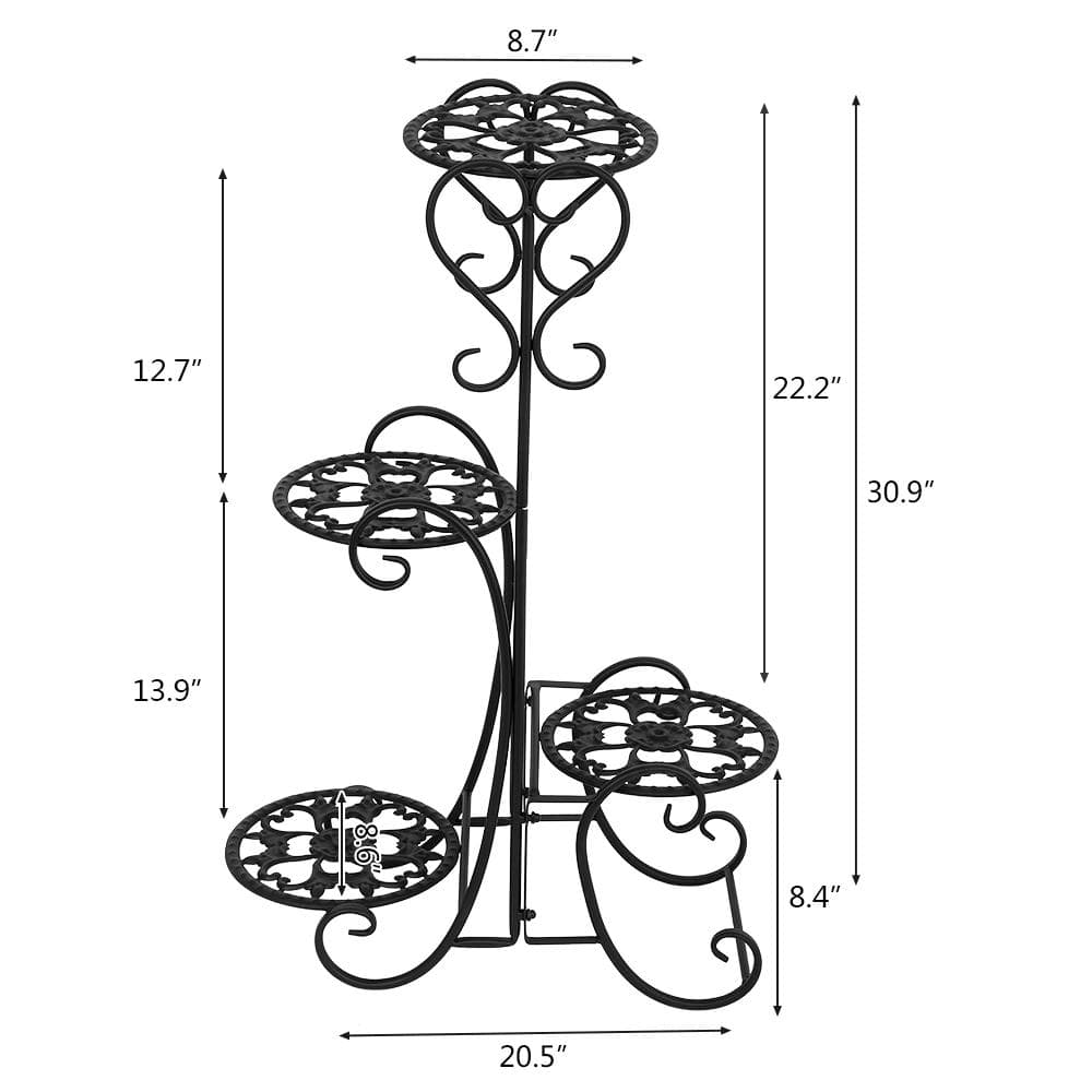 Winado 32.28 in. Tall Indoor Outdoor Black Metal Shelves Plant Pot Stand 772695161495