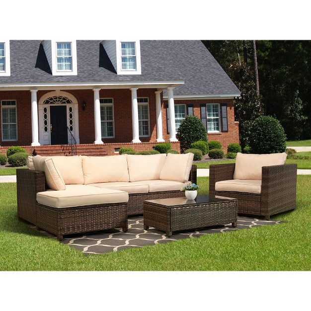 4pc Wicker Patio Sectional Seating Set Beige Edyo Living