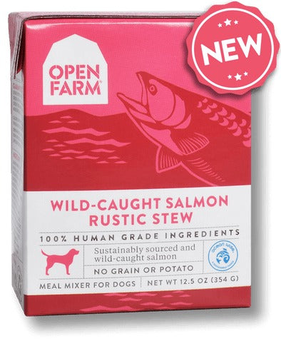 OPEN FARM GRAIN FREE WILD CAUGHT SALMON RECIPE RUSTIC STEW WET DOG FOO;