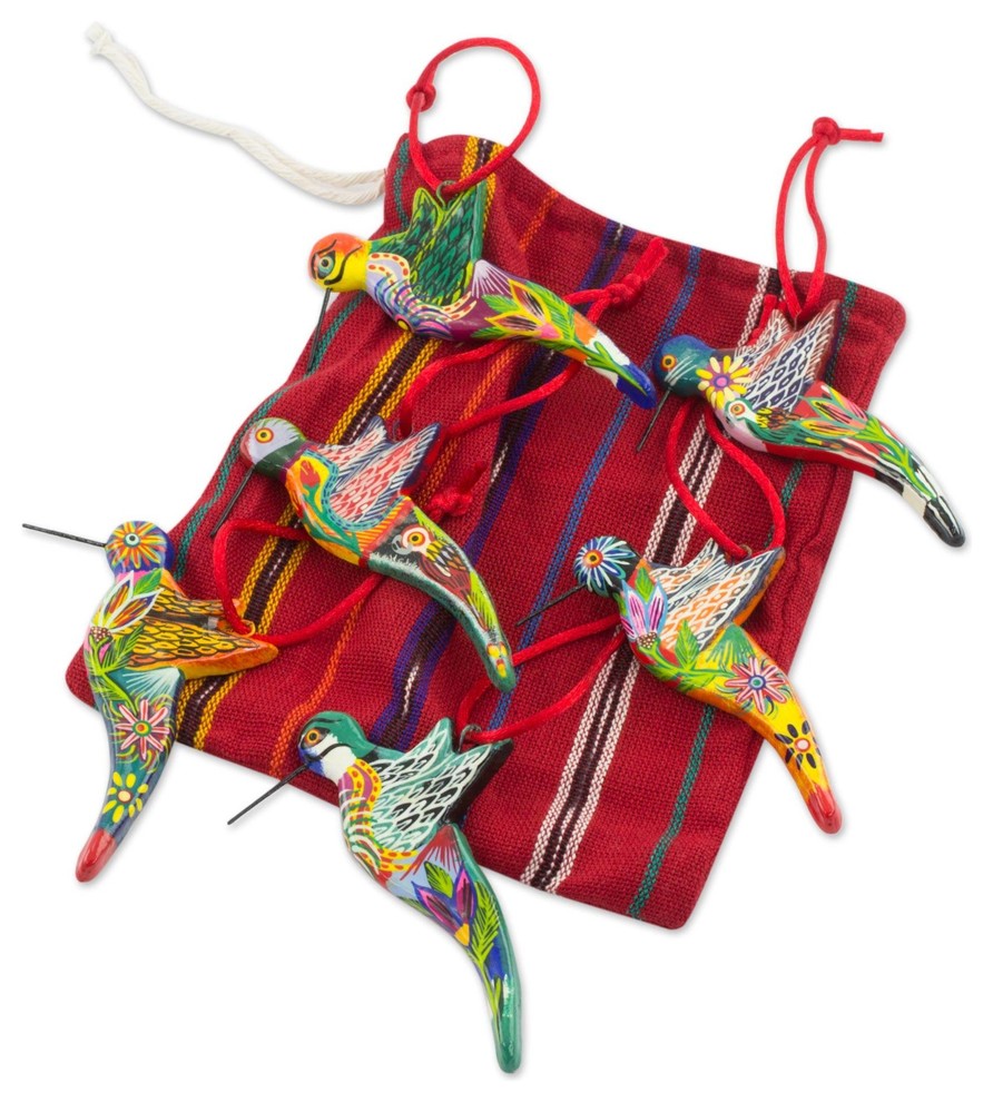 6 Piece Novica Hummingbird Squadron Ceramic Ornaments   Tropical   Christmas Ornaments   by NOVICA  Houzz