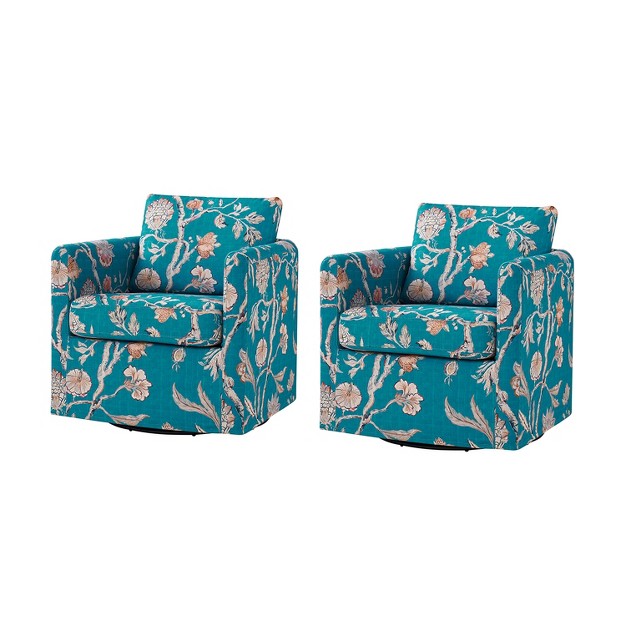 Cedric Modern Upholstered Slipcovered Swivel Chair Set Of 2 hulala Home